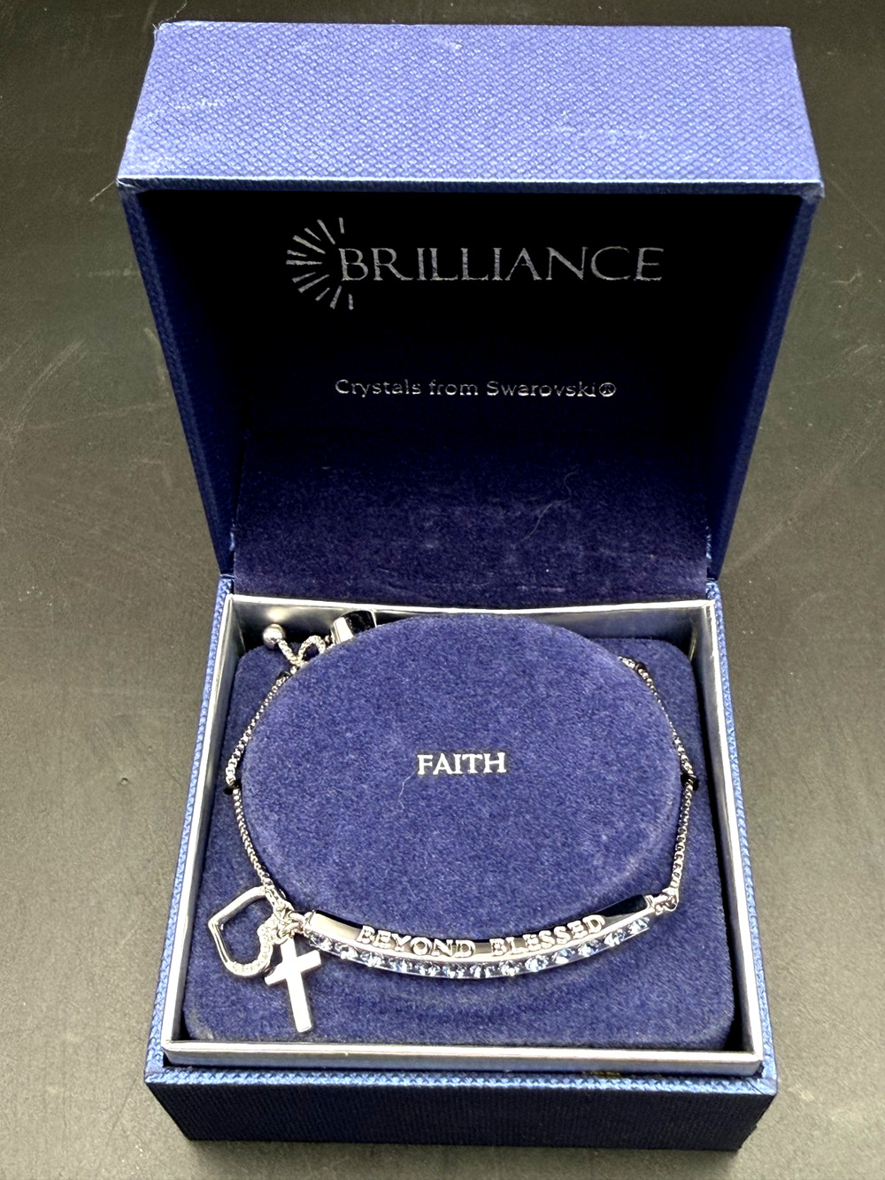 Brilliance Faith Swarovski Crystals Silver Plated Beyond Blessed Bolo Bracelet